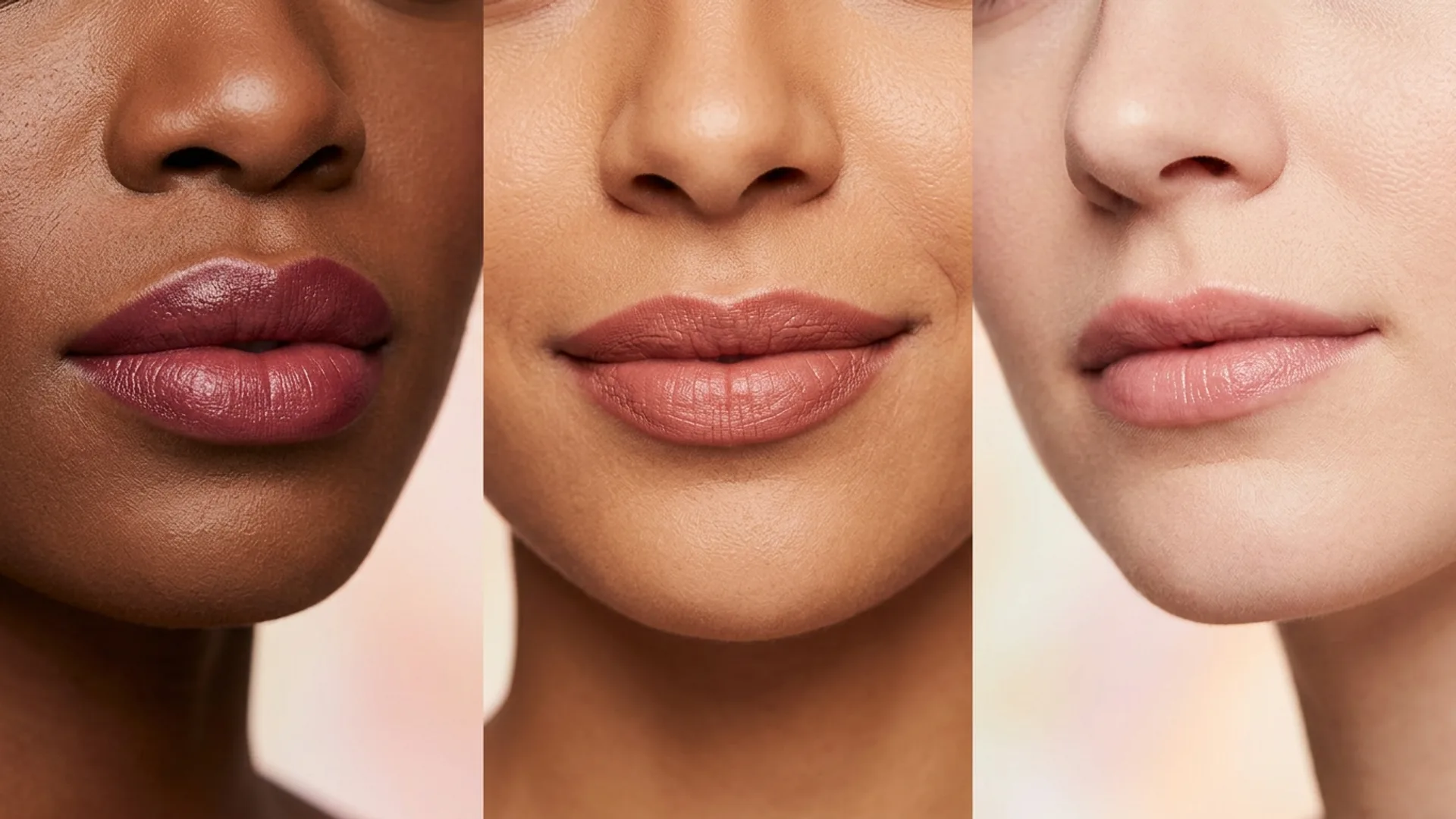Close crop of lips wearing Velvet Rose gloss in warm natural light